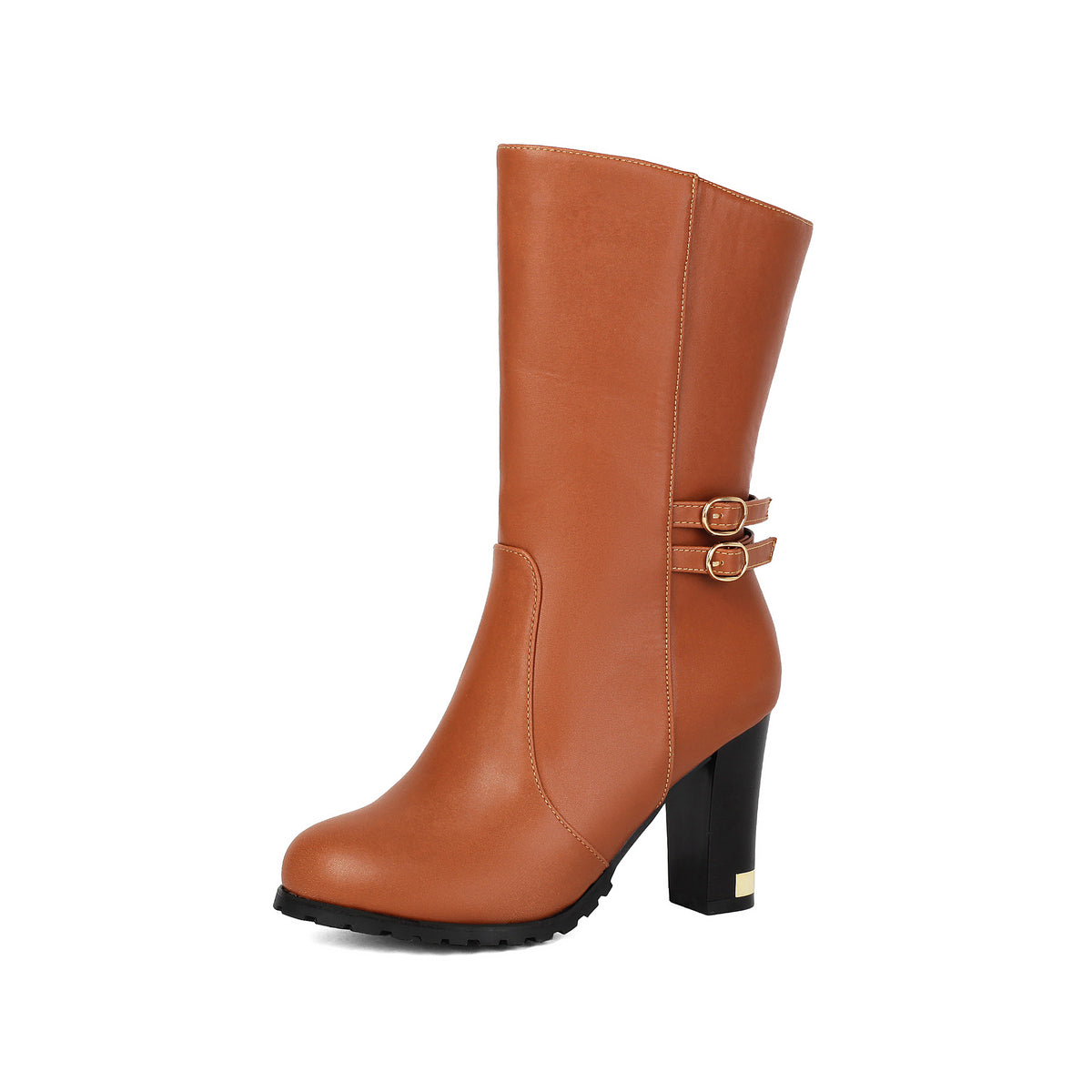 Side Zipper High Heel Mid-Calf Boots