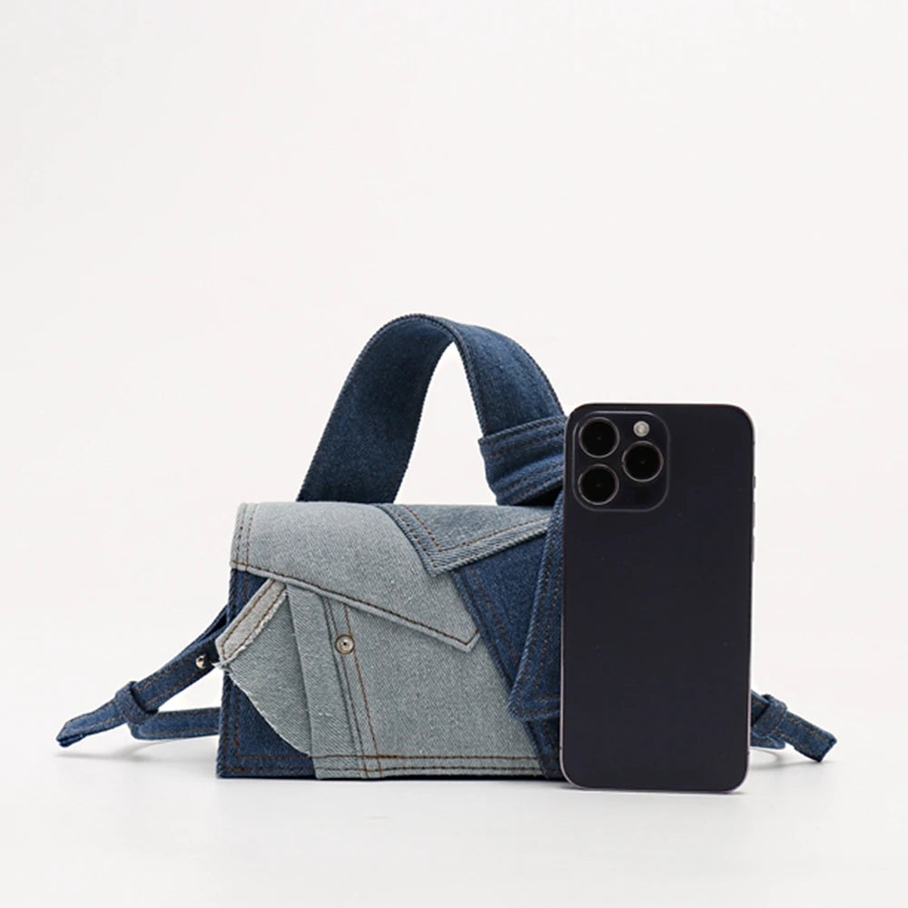 Denim Patchwork Canvas Shopper Tote