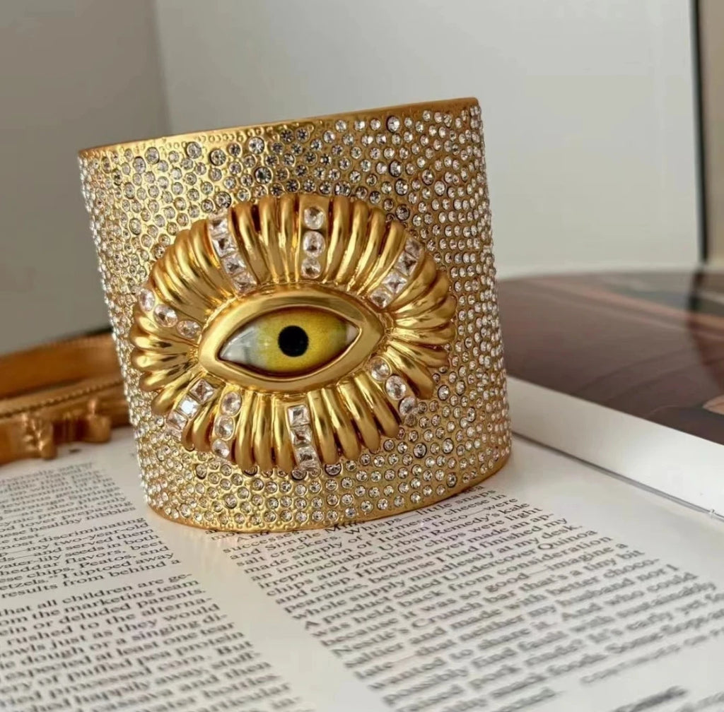 Fashion Trend Retro Literary Heavy Brass Gold-Plated Inlaid Shiny Rhinestone Niche Exaggerated Design Eyes Hundred Bracelet