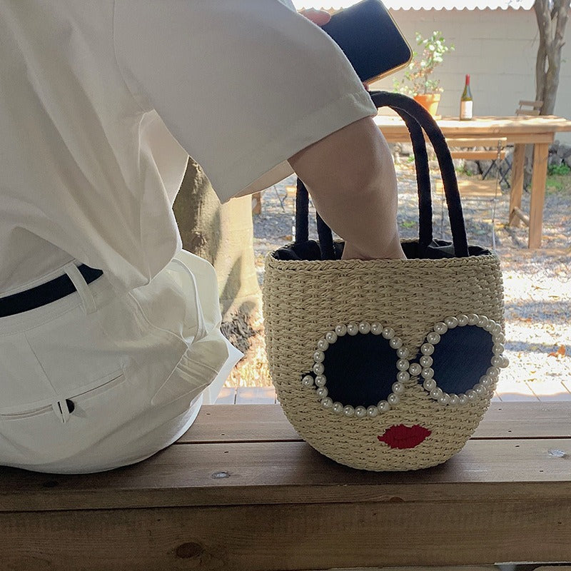 Cartoon Rattan Woven Bucket Bag