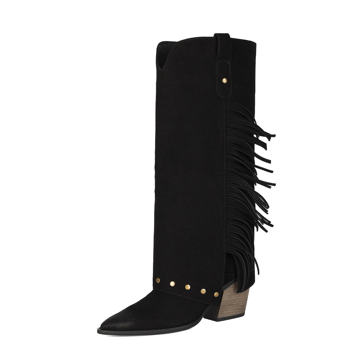 Fringe Studded Tall Western Boots