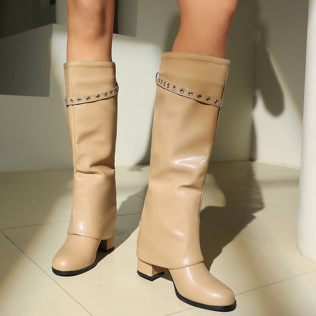 Chunky Heel Slip-On Combat Boots