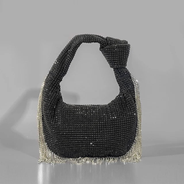 Tassel Rhinestone Knotted Handle Clutch