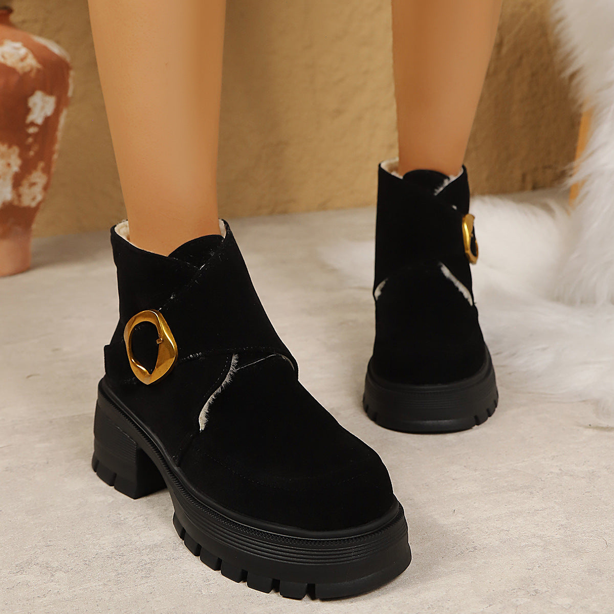 Chunky Heel Belt Buckle Over-the-Knee Boots