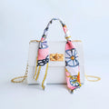 Silk Scarf Lock Chain Mini Square Bag