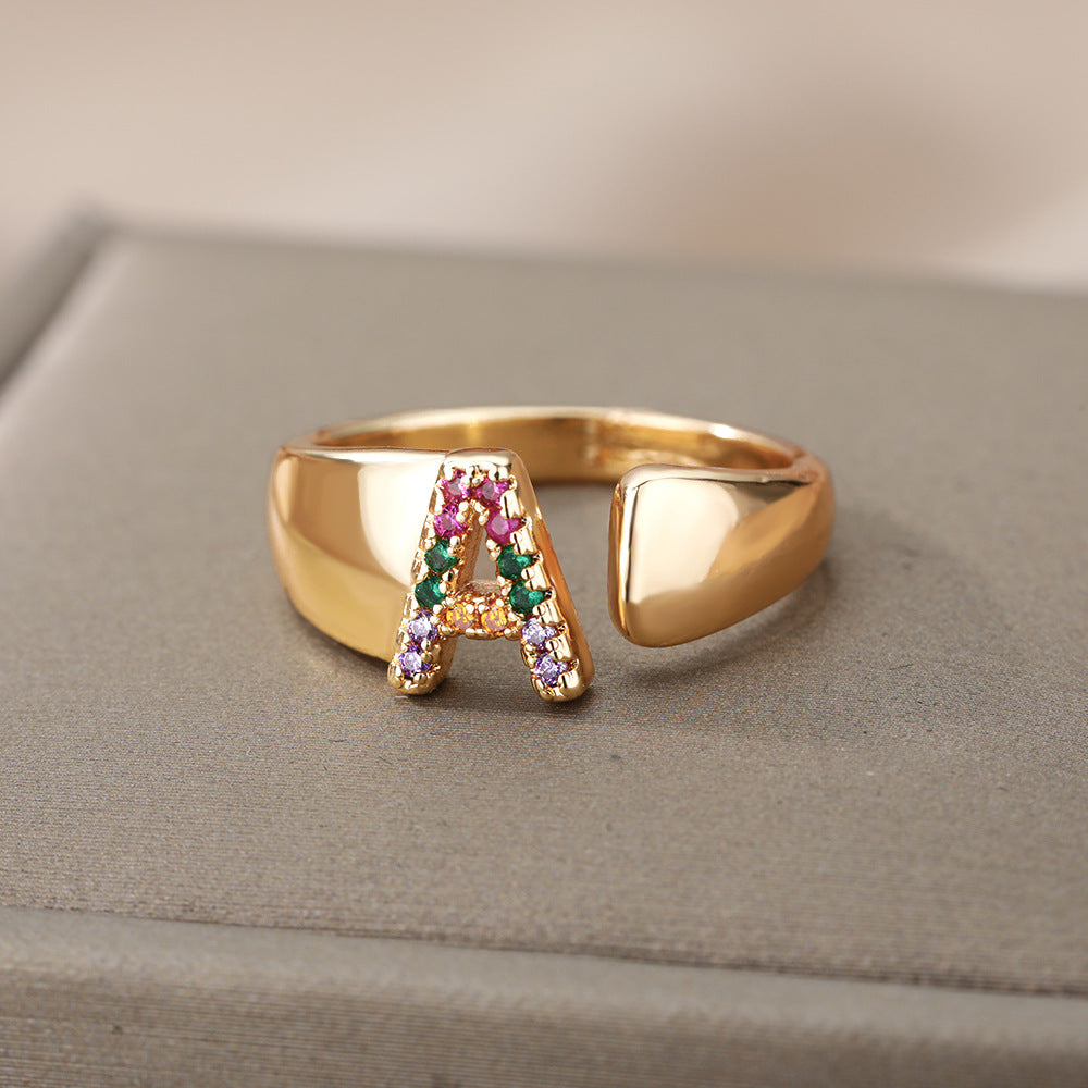 18K Gold Zircon Letter Initial Ring