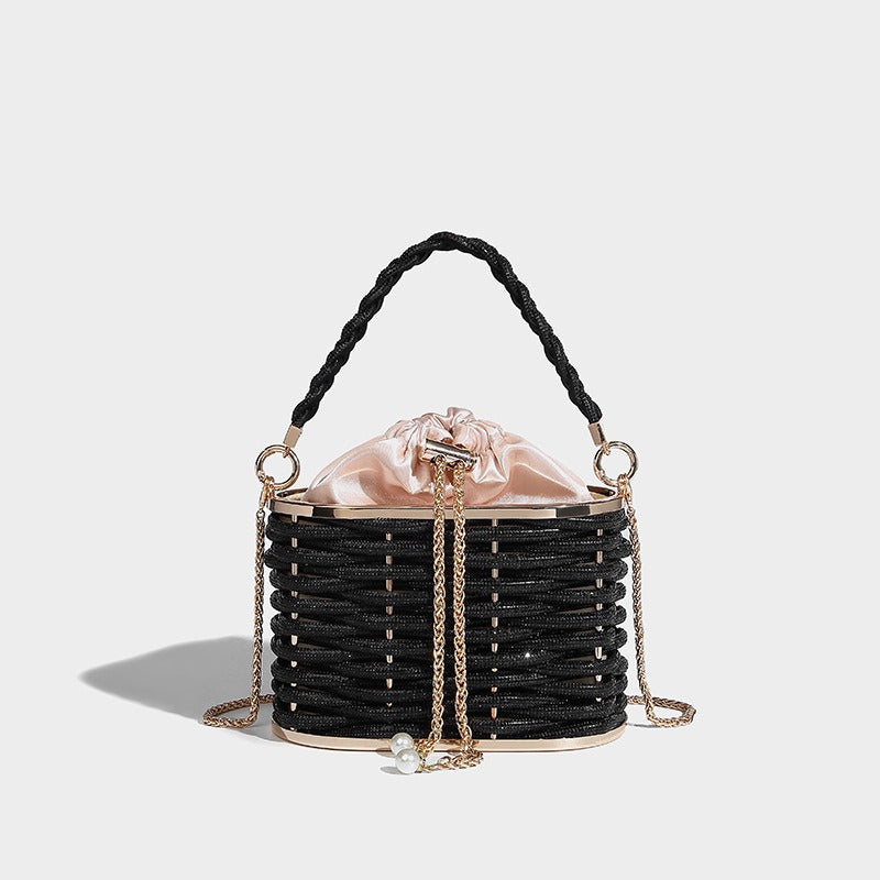 Woven Rattan Half Moon Clutch