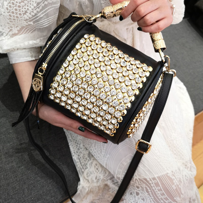 Handmade Rhinestone Cylinder Bag