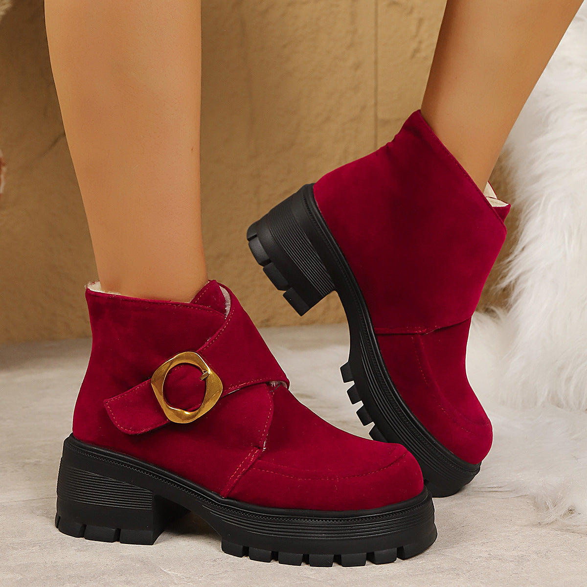 Chunky Heel Belt Buckle Over-the-Knee Boots