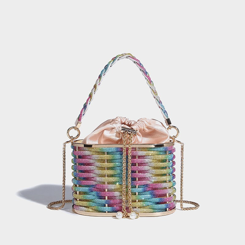 Woven Rattan Half Moon Clutch