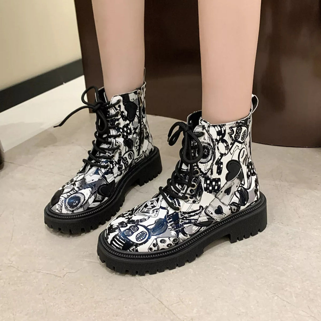 Graffiti Print Combat Boots