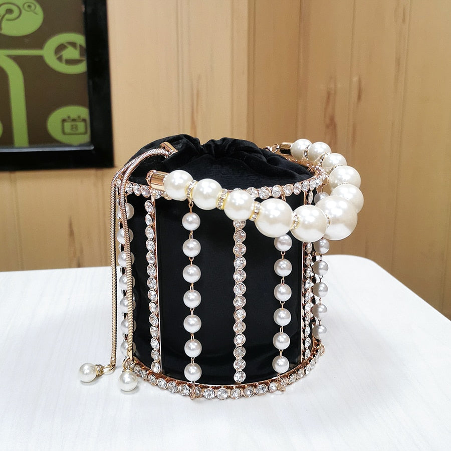 Pearl Rhinestone Bucket Clutch