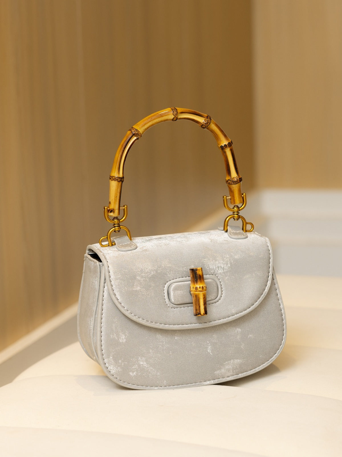 Bamboo Handle Saddle Crossbody Bag