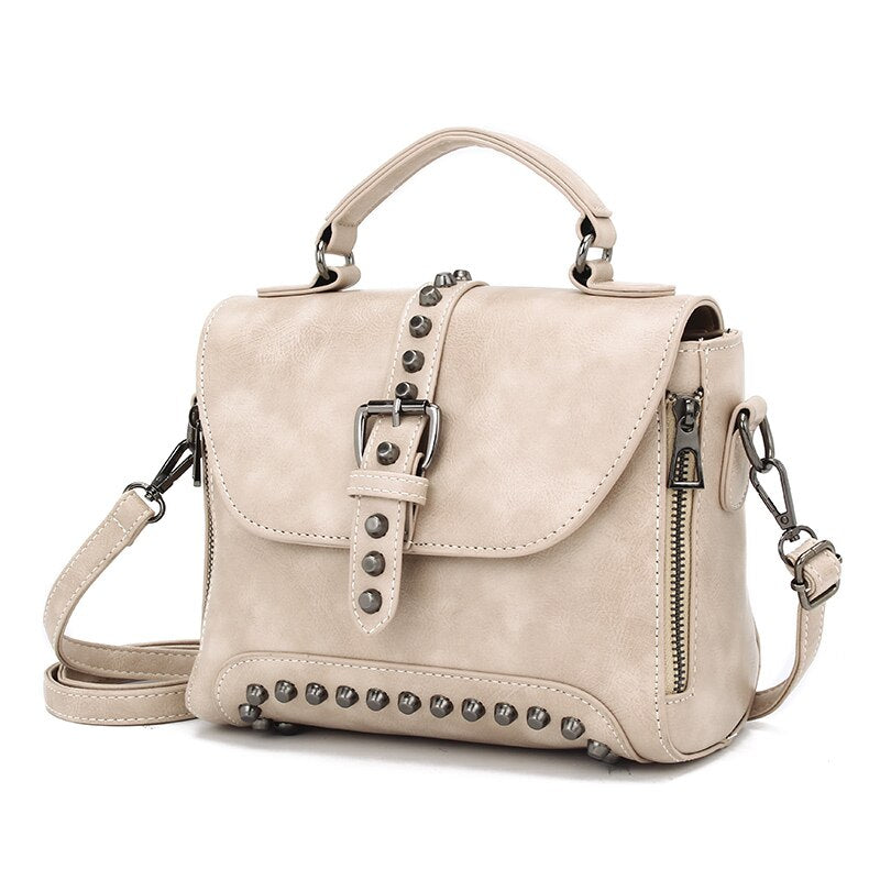 Vintage Rivet Leather Crossbody Bag