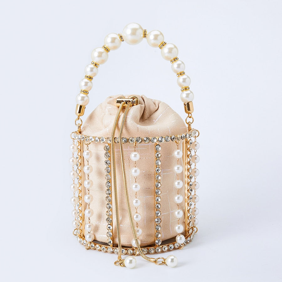Pearl Rhinestone Bucket Clutch