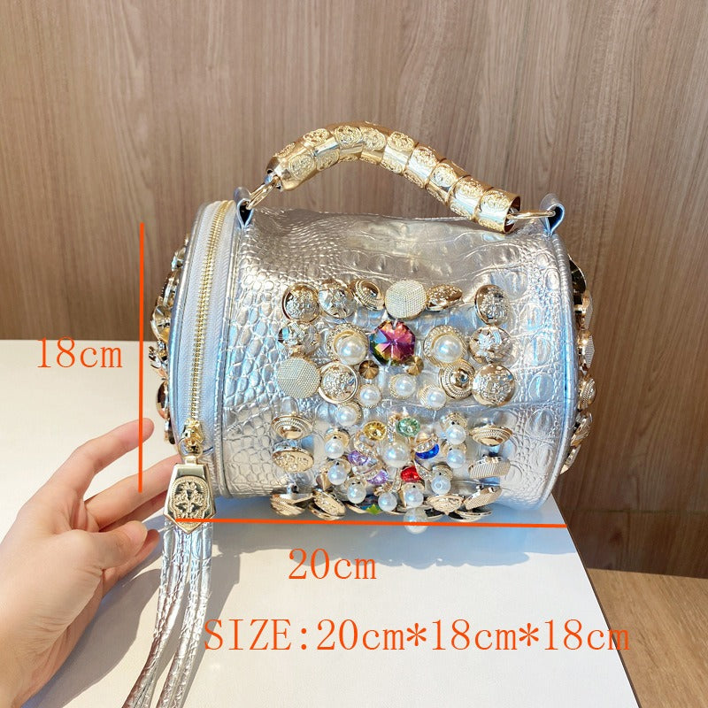 Handmade Rhinestone Cylinder Bag