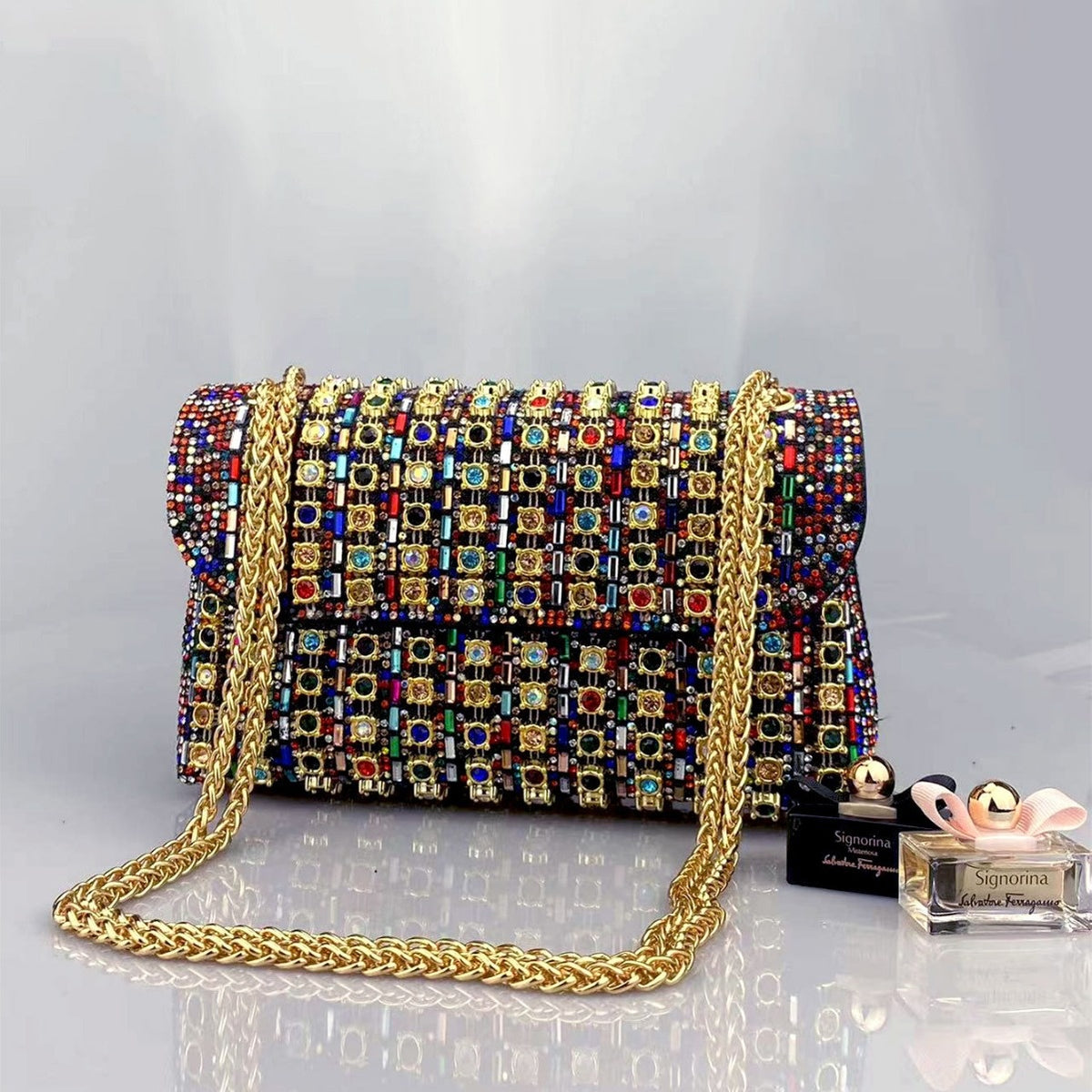 Rhinestone Brooch Evening Clutch