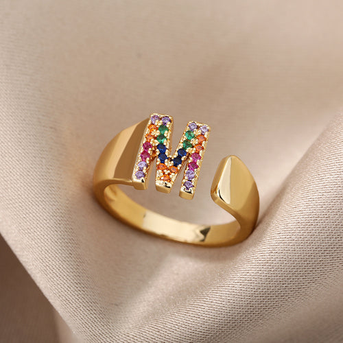 18K Gold Zircon Letter Initial Ring