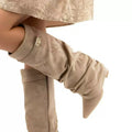 Metal Buckle Pleated Pipe Mid-Calf Boots