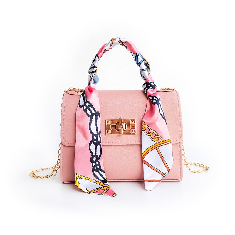 Silk Scarf Lock Chain Mini Square Bag