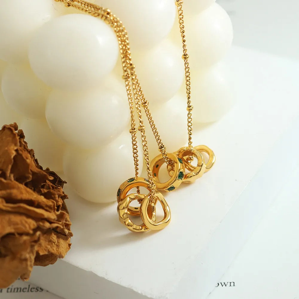 Zircon Triple Ring Pendant Necklace