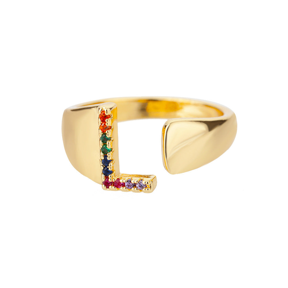 18K Gold Zircon Letter Initial Ring