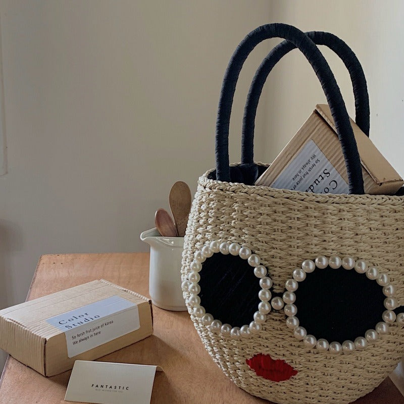 Cartoon Rattan Woven Bucket Bag