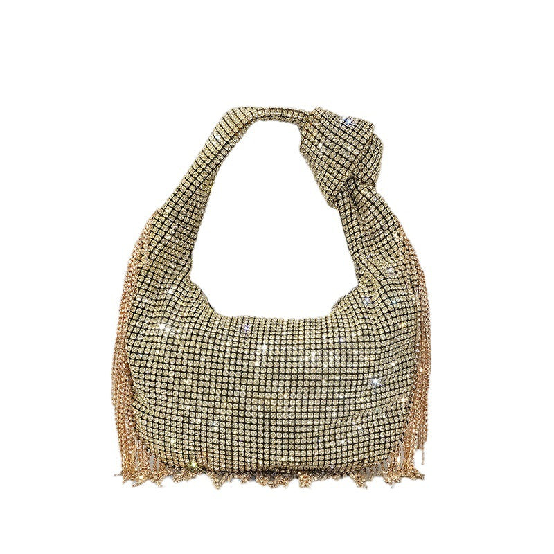 Tassel Rhinestone Knotted Handle Clutch