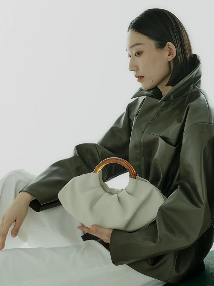 Ruched PU Leather Dumpling Clutch
