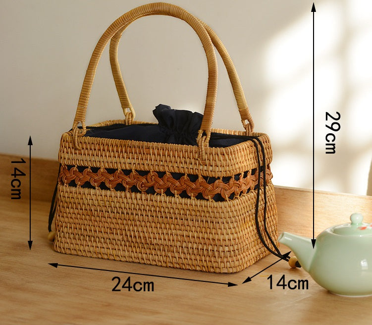 Nordic Woven Rattan Picnic Basket Bag
