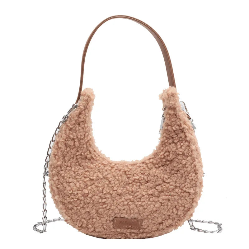 Faux Wool Fur Shoulder Tote