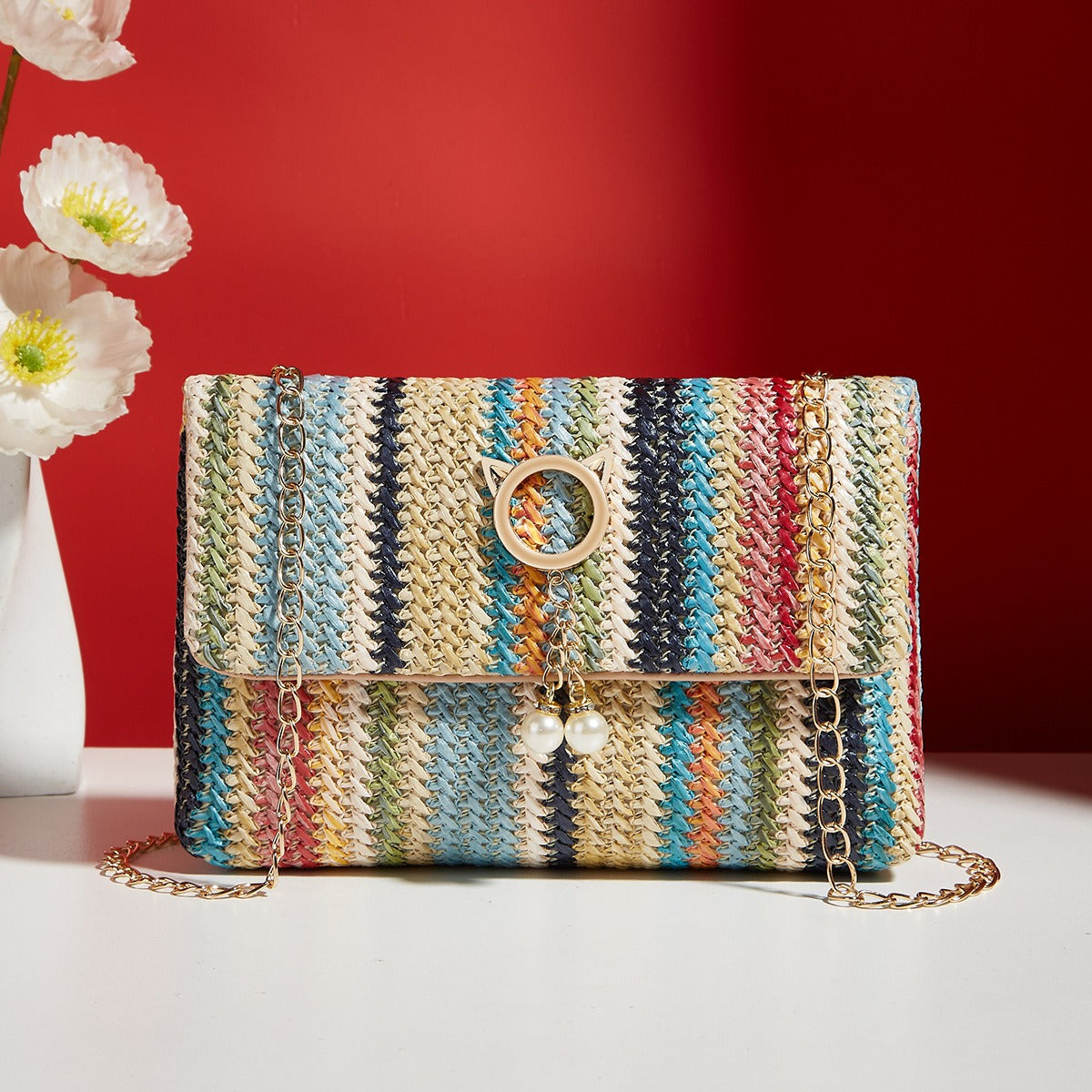 Korean Straw Lock Closure Square Bag