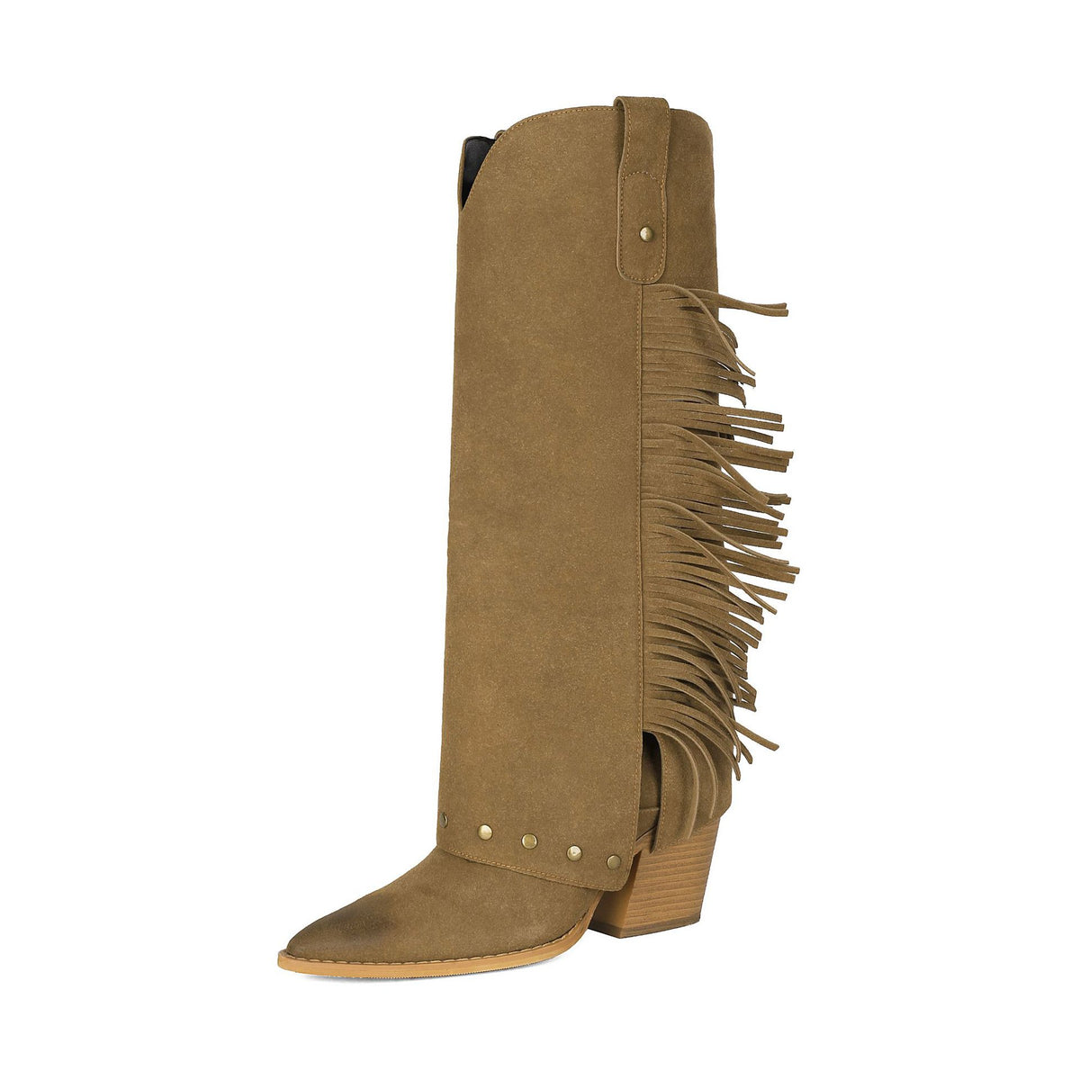 Fringe Studded Tall Western Boots