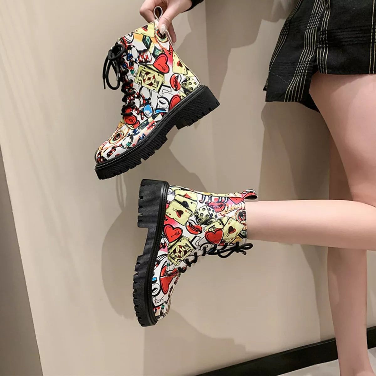 Graffiti Print Combat Boots