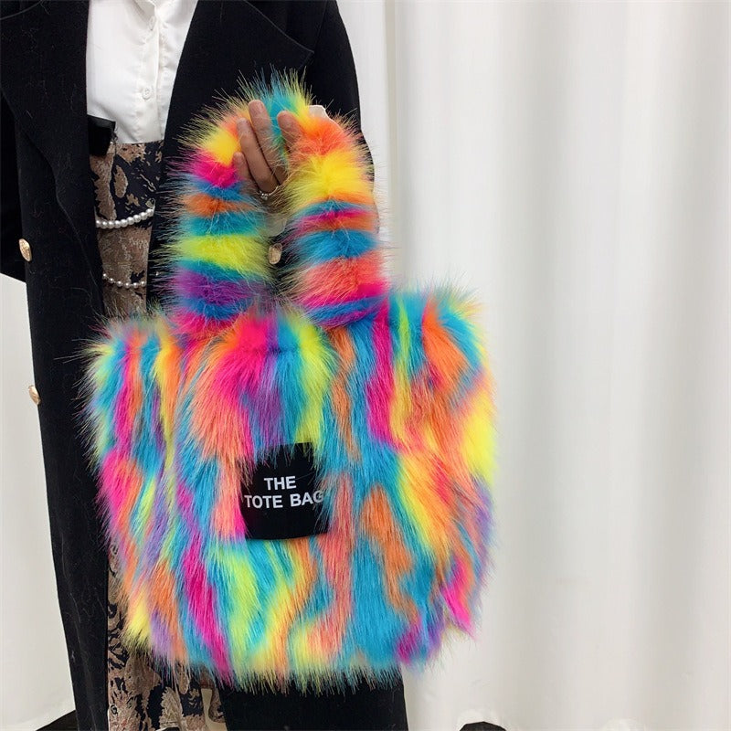 Faux Raccoon Fur Plush Tote