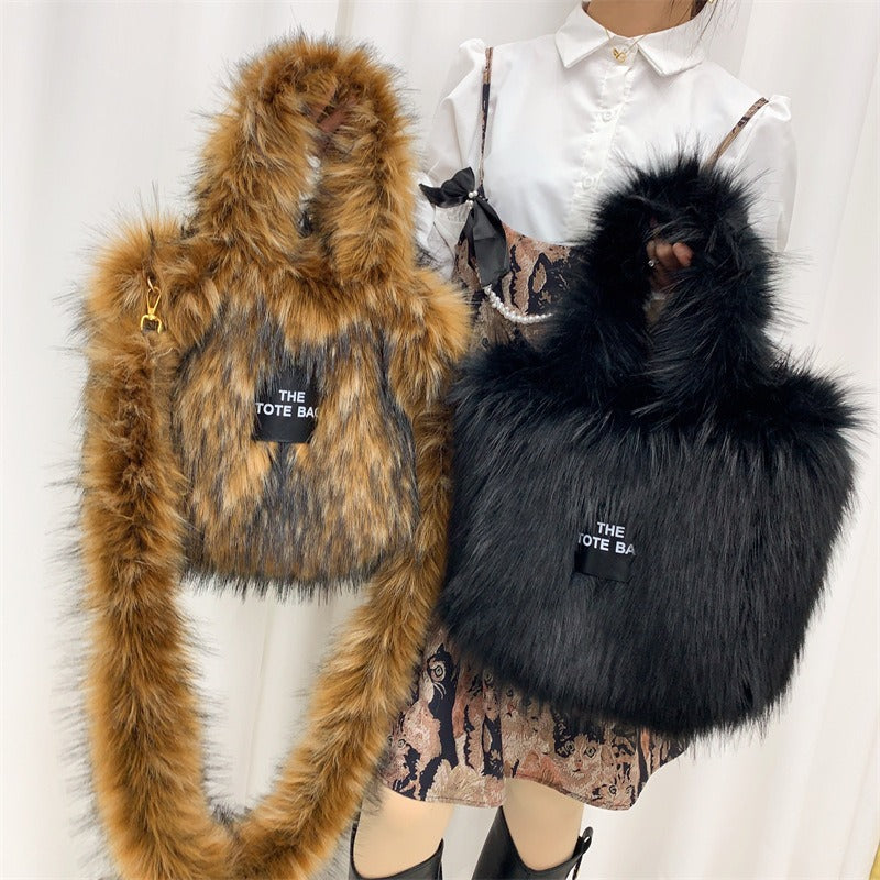 Faux Raccoon Fur Plush Tote