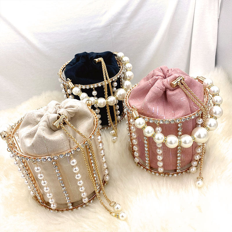Pearl Rhinestone Bucket Clutch