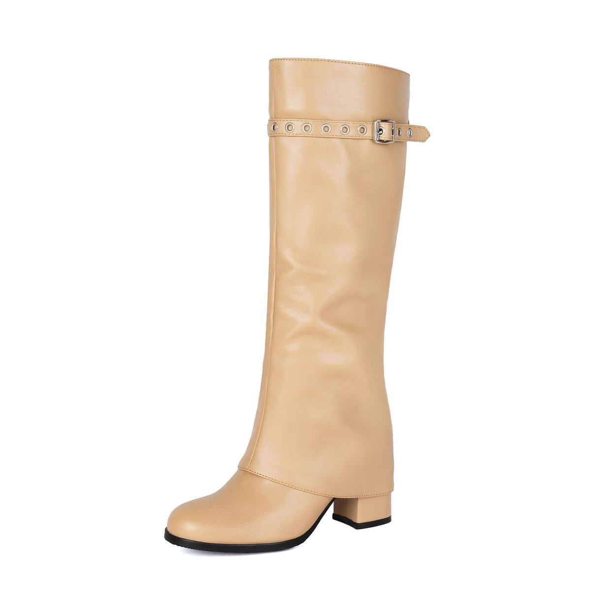Chunky Heel Slip-On Combat Boots