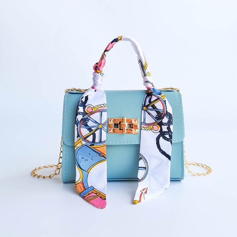 Silk Scarf Lock Chain Mini Square Bag