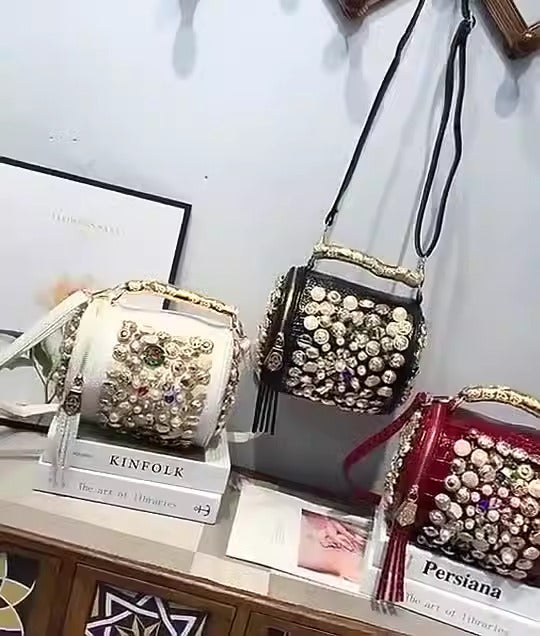 Handmade Rhinestone Cylinder Bag
