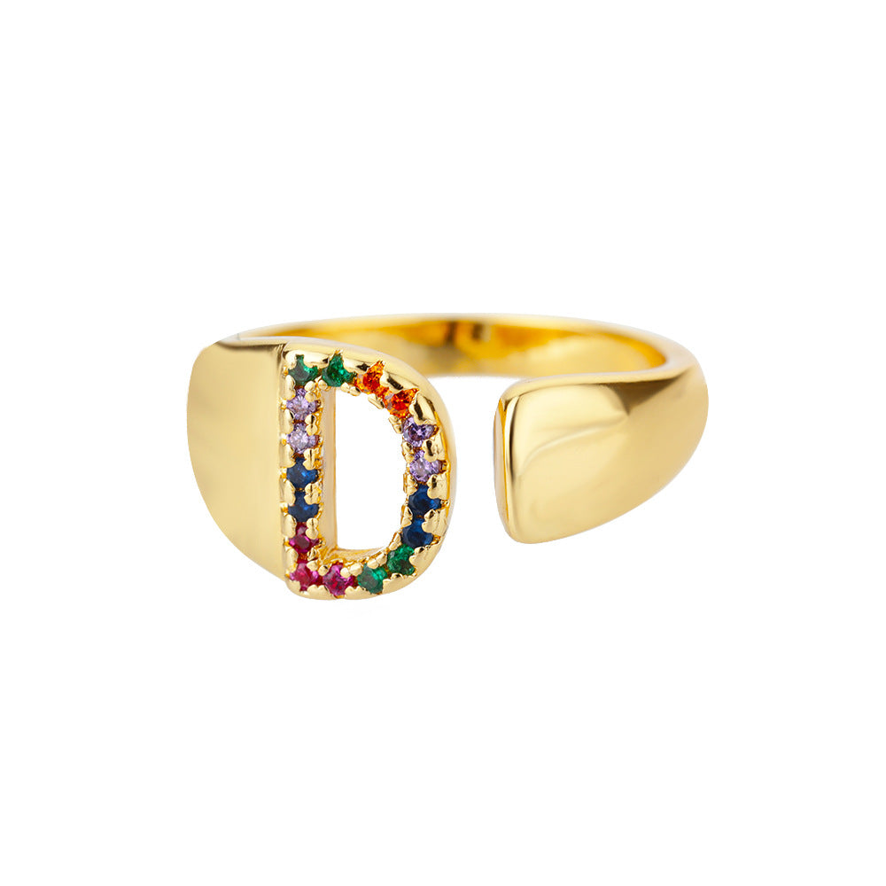 18K Gold Zircon Letter Initial Ring