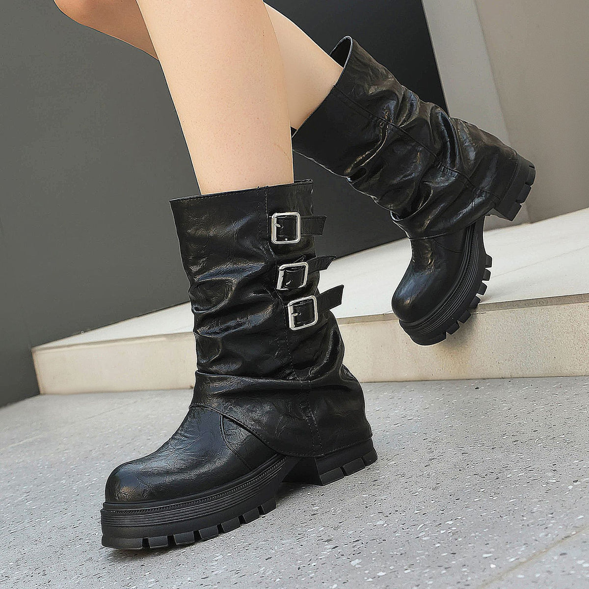 Punk Thick Sole Leg Cuff Low-Cut Boots