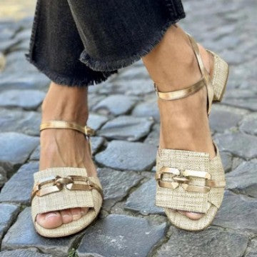 Square Heel Buckle Strap Open Toe Sandals