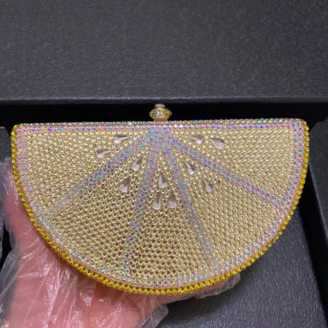 Lemon Shape Rhinestone Chain Evening Purse