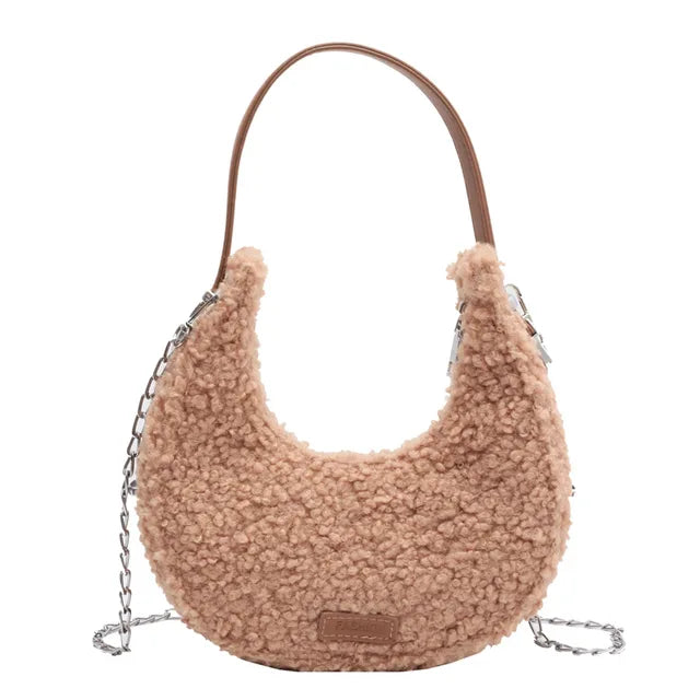 Faux Wool Fur Shoulder Tote