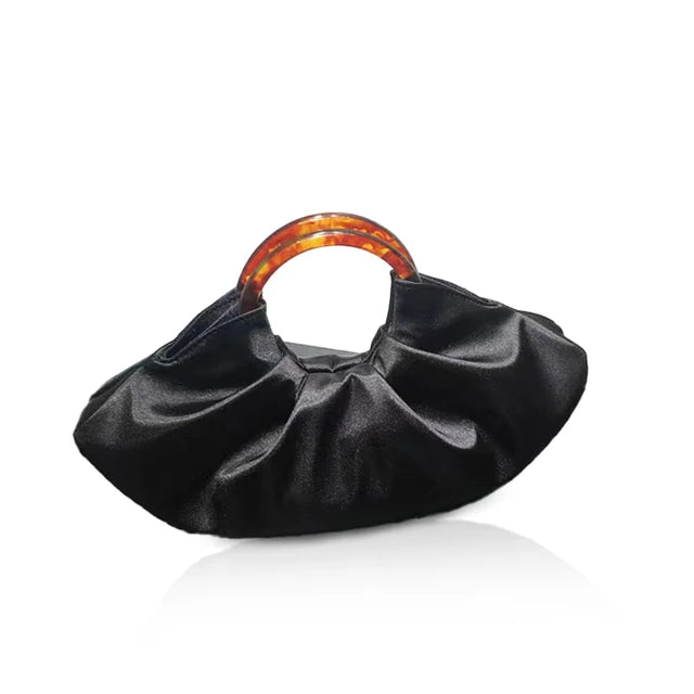 Ruched PU Leather Dumpling Clutch