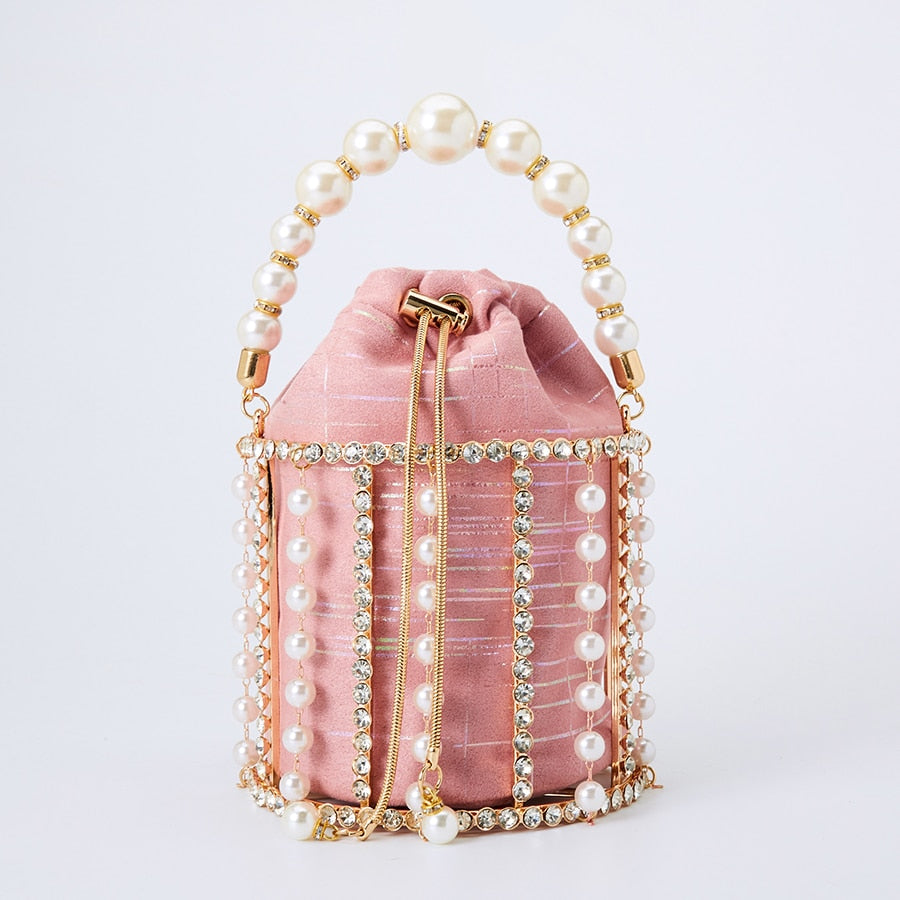 Pearl Rhinestone Bucket Clutch