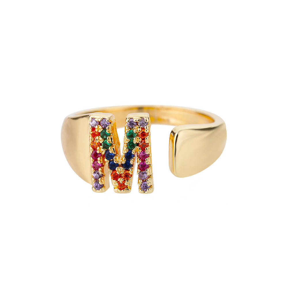 18K Gold Zircon Letter Initial Ring