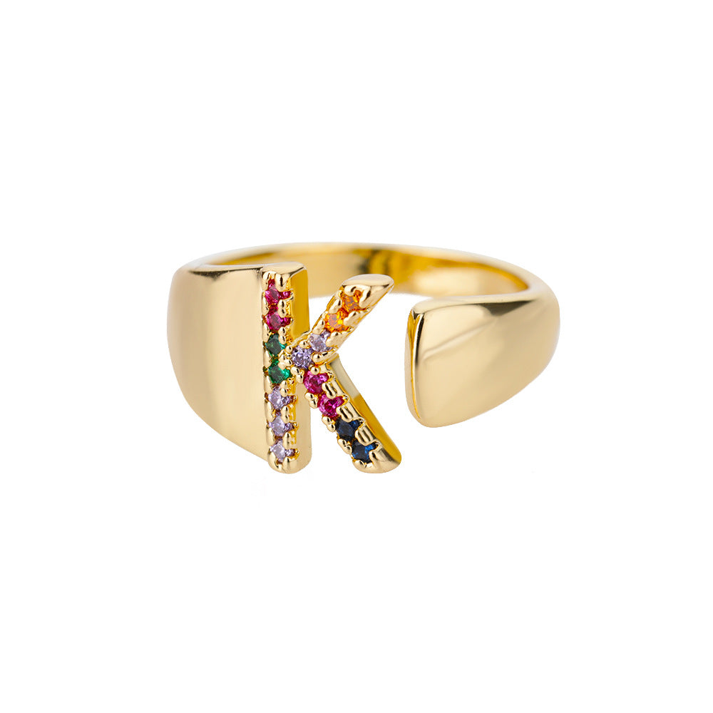 18K Gold Zircon Letter Initial Ring