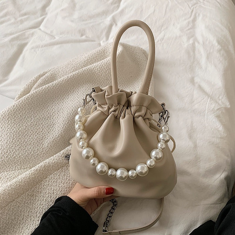 Pearl Chain Pleated Shoulder Bag